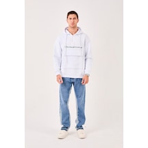 X-4005 Kapüşonlu Yarım Fermuarlı Sweat Beyaz