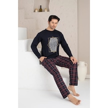 Qulat Erkek Ekose Desenli Uzun Kollu Sıfır Yaka Pijama Takımı Süper Rahatlık 001