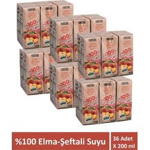 Elma Şeftali Suyu %100 Meyve Suyu Oranı Şeker Ilavesiz 36 Adet X 200 Ml
