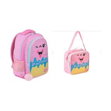 2 Bölmeli Pink Ice Cream Okul Sırt Çantası Ve Beslenme Çantası Çok Renkli