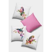 Pembe Kuşlu Çift Taraflı 4'lü Set Kırlent Kılıfı 4kr039n11
