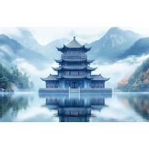 Gölde Japon Tapınağı Poster Duvar Kağıdı Renkli