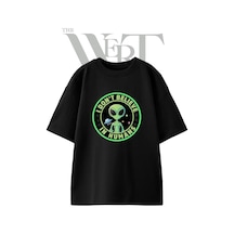 Thewert Green Alien 2 Tasarım Baskılı Ünisex Siyah Oversize T-shirt