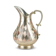 Gül Çiçek Gümüşlü İşlemeli Bakır Sürahi