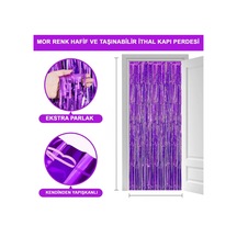 Magicool Mor Renk Ekstra Metalize Parlak Saçaklı Arka Fon Perde İthal A Kalite 1x2 Metre Standart