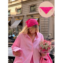 Algebutik Pembe Boncuk Detaylı Tığ İşi Üçgen Bandana