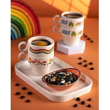 Vosvos & Gökkuşağı 2&apos Li Espresso Bardak Seti - Hediye Seramik Fincan Açık Ahşap