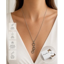 Üçlü Kalp Figürlü Unisex Kolye Minimal Metal Görünümlü Zincir Kolye Çok renkli