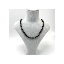 Yıldız Doğal Taş Oniks Doğal Taş 6 MM Makrome Kolye 45 CM - 55 CM Ayarlanabilir Siyah