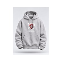 North Whiskers Japon Koi Balığı Baskılı Unisex Hoodie Japon Streetwear Kapüşonlu Sweatshirt Gri - 930001960 Gri - 930001960 Gri