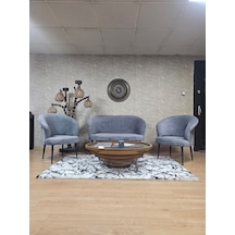 Zafir Teddy Takım Siyah Boyalı Sivriltme Ayak Çay Seti Koltuk - Berjer , Balkon, Salon, Ofis Gri