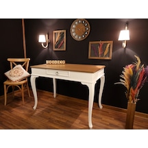 Wooding-Mobilya Wooding 120 Cm Çekmeceli Masif Beyaz Naturel Çalışma Masası