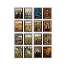 Grant Wood Tabloları 16'lı Sticker Seti Laptop Defter Planlayıcı Çerçeveli Etiket Çok Renkli