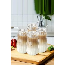 4'lü Pipetli Sukabağı Şekli Latte Bardak Seti Iskandinav Tarz Cam Bardak Kahve Kokteyl Sunum Bardağı