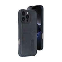 Newface Apple İphone 16 Pro Kılıf Sara Kartvizitli Deri Kılıf - Siyah