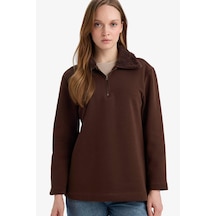 Defacto Regular Fit Fermuarlı Yaka İçi Yumuşak Tüylü Kalın Sweatshirt Tunik G3853ax25wnbn341 Kahve-bn341
