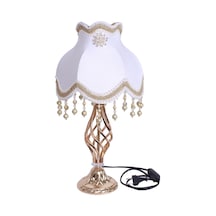 Lulu Broşlu Klasik Model Abajur Gold Beyaz Lulu Broşlu Klasik Model Abajur Gold Beyaz