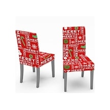 Flybuy Noel Baskılı Streç Sandalye Kılıfı, 180x140cm, Kırmızı Harfler, Masa Örtüsü, Şenlikli Dekorasyon Kırmızı