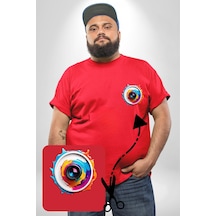 Angemiel Fotoğraf Makinesi Camera Lens Kırmızı Büyük Beden Kadın Basic Minimal Baskılı Tişört Kırmızı