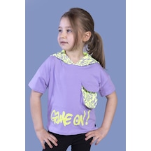 Toontoy Kids Toontoy Kız Çocuk Cep Detaylı Kapüşonlu Baskılı Tişört Lila