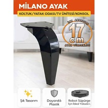 İmt Aksesuar Milano 17 Cm Siyah Mobilya Ayağı - Robot Süpürge Uyumlu Koltuk, Tv Ünitesi, Konsol,dolap Ayak Siyah
