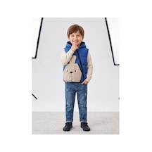 Deniva Kids Unisex Çocuk Kapüşonlu Peluş Tavşan Cepli Şişme Yelek İçi Astarlı Fermuarlı Mavi Yelek Saks Mavi