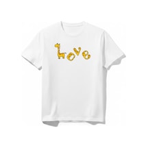 Urbantrendstore Love Zürafa Unisex Kız Çocuk Erkek Çocuk Bisiklet Yuvarlak Yaka Basic Kısa Kollu %100 Pamuk Tişört Beyaz