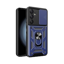 Galaxy Uyumlu A55 Kılıf Sürgülü Kamera Koruyucu Manyetik Standlı Tank Koruma Pazarplus Mavi