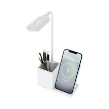 3 Adet S-link Sl-m9054 Beyaz Typec 15w Kablosuz Şarj Cihazı Kalemlikli Masa Lambası