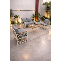 Violet Cappuccino 2+1+1 Masalı Gri Minderli Metal Balkon Bahçe Oturma Grubu