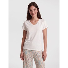 Lcw Dream Ekru V Yaka Desenli Kadın Kaprili Pijama Takımı