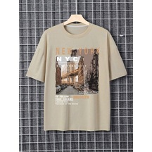 T-shirt - Nyc Baskılı Oversize Bisiklet Yaka Kısa Kol Tişört Bej T-shirt - Nyc Baskılı Oversize Bisiklet Yaka Kısa Kol Tişört Bej
