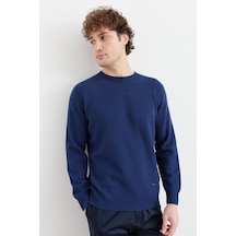 Erkek Sıfır Yaka Basic Yün Kazak İndigo İndigo