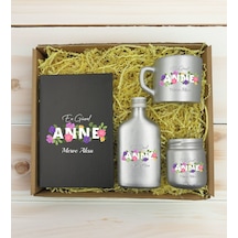 Bk Gift Kişiye Özel İsimli Dtf Anne Temalı Antrasit Defter & Gümüş Kahve Fincanı & Kolonya & Mum Hediye Seti-3, Anneye Hediye, Anneler Günü Hediyesi K