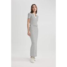 Defacto Fitted Fitilli Çizgili Kaşkorse Maxi Etek A6477AX24SPWT32 Beyaz