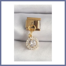 Bezos 316l Çelik Gold Renk Sallantı Daire Zirkon Taşlı Nomination Charm Dlra