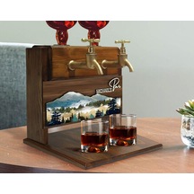 Bk Gift Kişiye Özel Kabartma Manzara Tasarımlı İsimli Çift Musluklu Doğal Ahşap İçki Standı-12, İçki Standı, Doğum Günü Hediyesi, Ev Hediyesi Bitmeyen