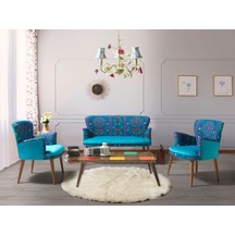 Mobilyabazari Etnik Desen Turkuaz 2+1+1+Sehpalı Çay Seti