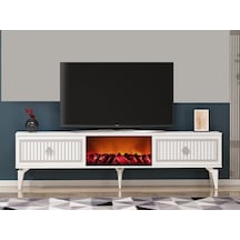 Nil Şömineli Tv Sehpası Beyaz-gümüş