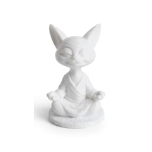 Zen Cat Meditasyon Kedi Figürü - El Yapımı - 3d Baskı - Taş Tozu Görünümlü - Hediyelik - Beyaz