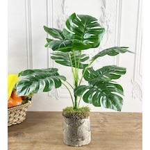 Yapay Çiçek Monstera 9 Dal Kütük Saksılı Deve Tabanı Dekoratif Sü