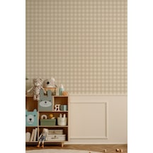 Ekose Desenli Duvar Sticker Yarım Kaplama Duvar Kağıdı Görünümlü Sticker 54x109 Cm Ekoseli Taş Renk Dijital Baskı