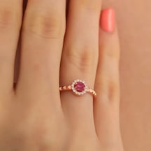 Zirkon Taş Ayarlanabilir Gümüş Yuvarlak Yüzük Rose