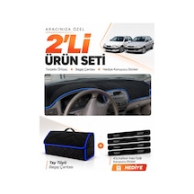 Toyota Corolla Terra E110 1997-2002 Uyumlu Torpido Örtüsü + Tay Tüyü Çanta Seti - Siyah Mavi