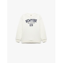 Koton Baskılı Uzun Kollu Bisiklet Yaka Şardonlu Oversize Sweatshirt Ekru 7wkb10064tk