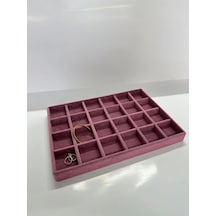 Yerli Üretim Süet Kumaş Bordo Renk 34 Cm / 24 Cm 24 Bölmeli Çekmece Içi Takı Standı Çok Renkli