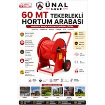 60 Metre Tekerlekli Yangın Ve Bahçe Hortum Arabası Metal Hortum Sarma Makarası Şantiye