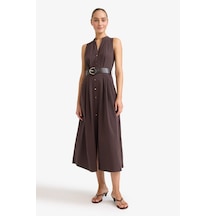 Defacto Regular Fit Kemerli Pamuklu Kolsuz Midi Elbise F7342ax25aubn305 Kahve