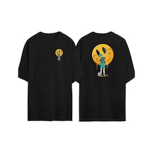 Thewert Unisex Gülen Yüz Çizen Çocuk Ön Arka Baskılı Sıyah Oversize T-shirt Siyah