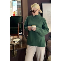 Madmext Haki Yarım Balıkçı Yaka Fitil Detaylı Kadın Kazak Mg2156 Haki